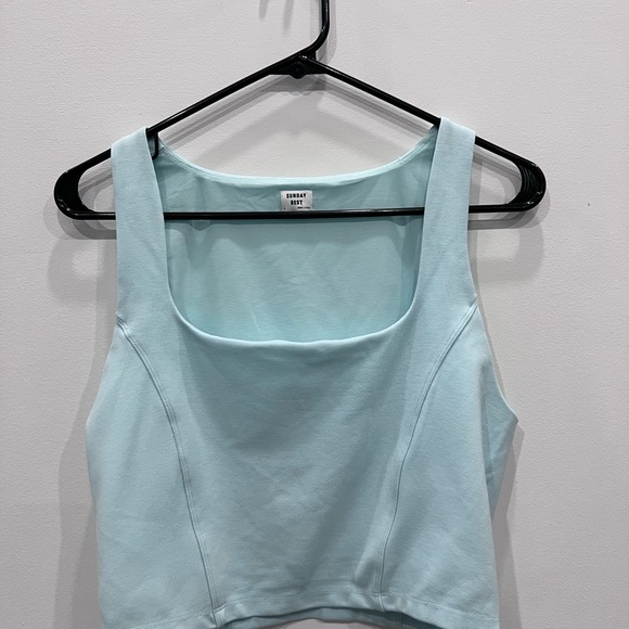 Sunday Best Tops - Aritzia Sunday Best Jagger Crop Tank Frosted Aquamarine | Square Neck Fitted Top